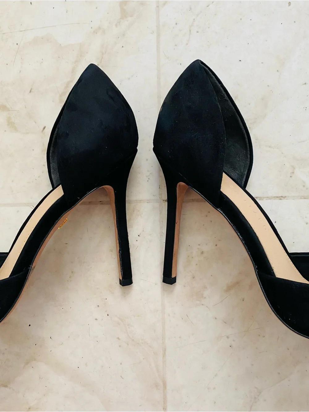 $395 Veronica Beard Gadot Black Suede Peep-Toe Stiletto Heels Pumps Size 7.5